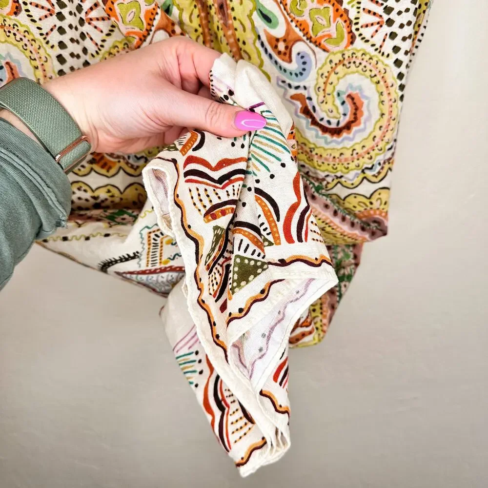 Zara Linen Blend Paisley Mandala Floral Print Wide Leg Ankle Flare Pants XXL - Picture 14 of 16
